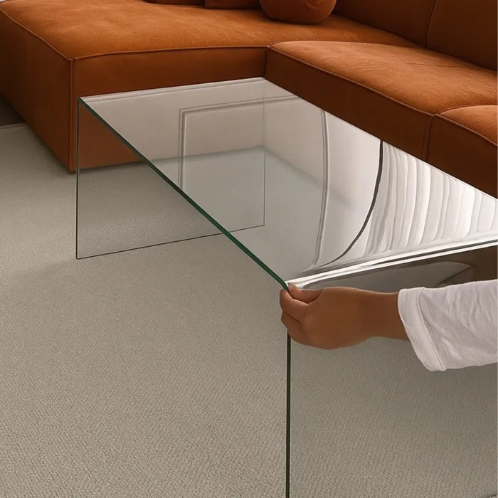 Tavolino Suite in Vetro Temperato Trasparente Curvato, Design Minimalista, 120 x 60 x 43 cm - immagine 3