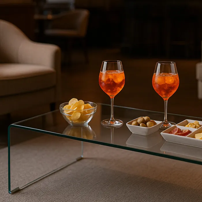 Tavolino Suite in Vetro Temperato Trasparente Curvato, Design Minimalista, 120 x 60 x 43 cm - immagine 4