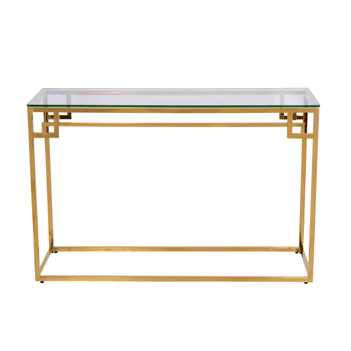 Consolle Teka Vetro-Oro in Metallo Dorato con Piano in Vetro Temperato, 120 x 40 x 75 cm - immagine 2