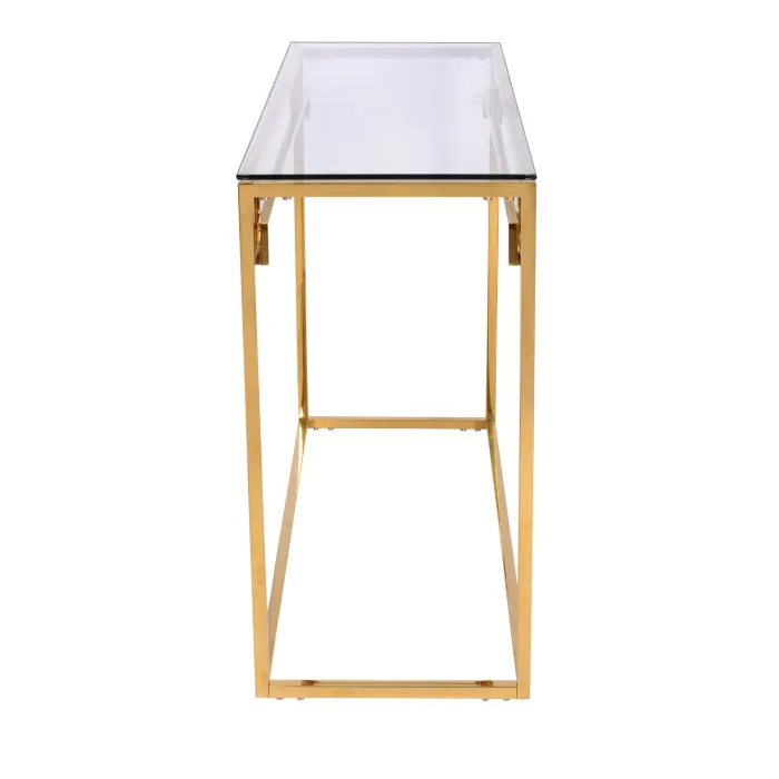 Consolle Teka Vetro-Oro in Metallo Dorato con Piano in Vetro Temperato, 120 x 40 x 75 cm - immagine 3