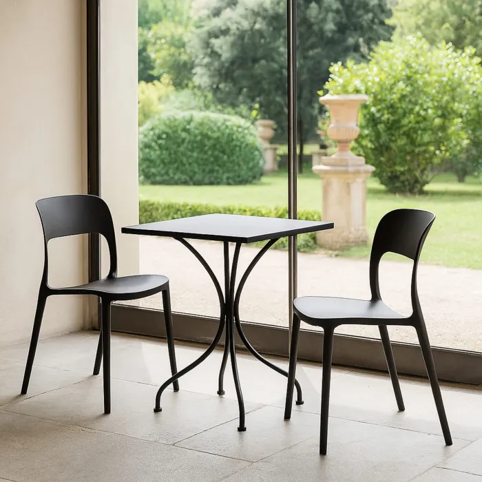 Tavolo Sunny Antracite Quadrato in Metallo con Gamba Centrale, 70 x 70 x 75 cm