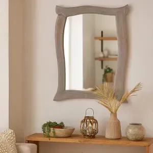 Specchio Brama Grigio 120, Rettangolare con Cornice in Legno Ingegnerizzato, 120 x 90 cm