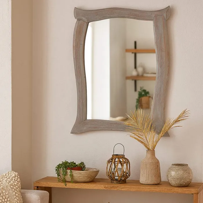 Specchio Brama Grigio 120, Rettangolare con Cornice in Legno Ingegnerizzato, 120 x 90 cm