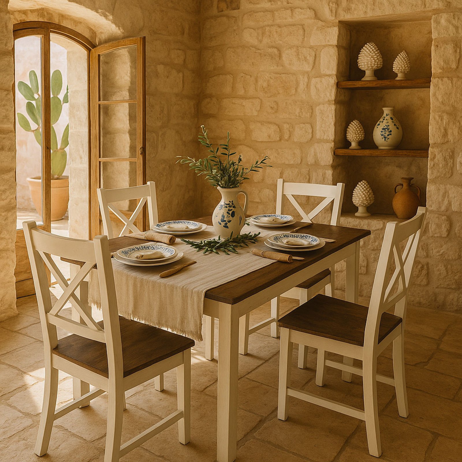 SET WOODY TAVOLO E 4 SEDIE LEGNO FUMO E GAMBE BIANCHE