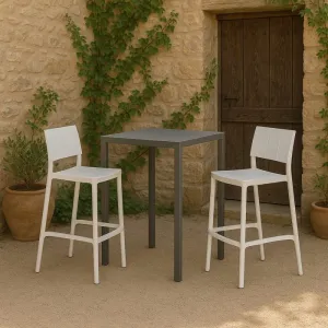 Tavolo Nexo Bar Alto in Metallo Grigio, Design Minimal Moderno per Cucina e Ambienti Esterni, 60 x 60 x 110 cm