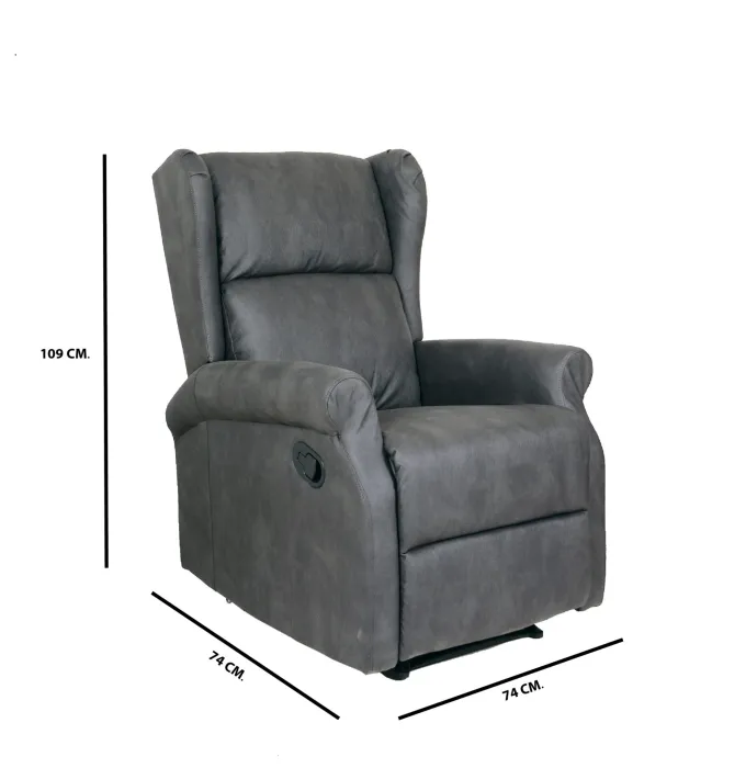 Poltrona Relax Arlette A Mozart Grigio Cemento Reclinabile, Tessuto Ignifugo Antimacchia e Design Vintage Elegante - immagine 3