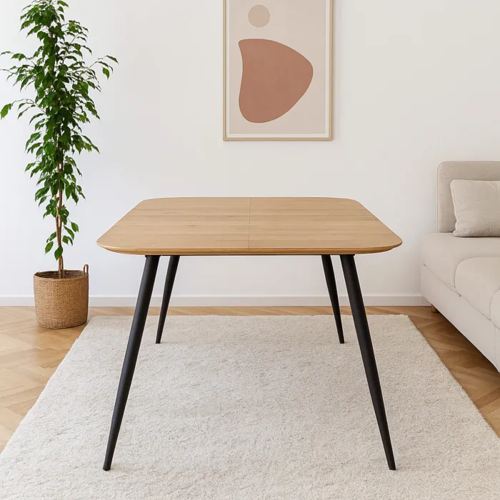 Tavolo Allungabile MARBLE con Piano in Rovere e Gambe in Metallo Nero, Estensibile fino a 220 cm