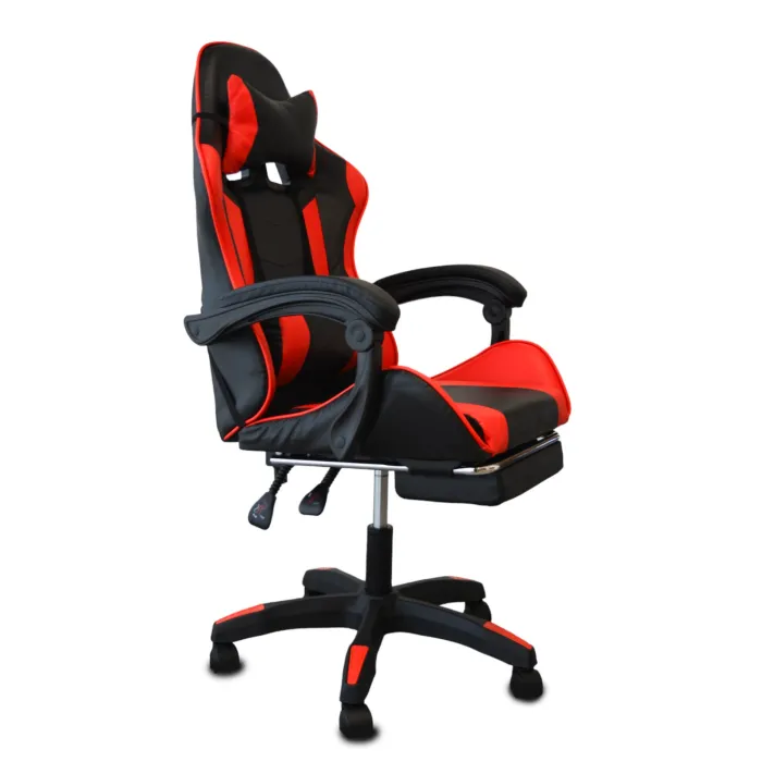 Sedia Gaming Ludos Rosso e Nera in Similpelle con Poggiapiedi Estraibile e Schienale Reclinabile, 61 x 51 x 120/130 cm - immagine 4