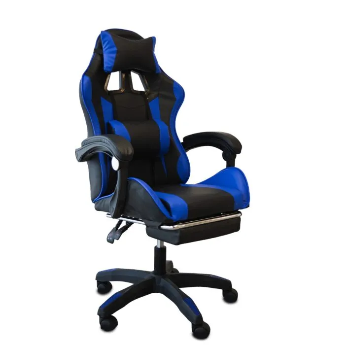 Sedia Gaming Ludos Blu e Nera in Similpelle con Schienale Reclinabile e Cuscini Lombare e Cervicale, Design Ergonomico