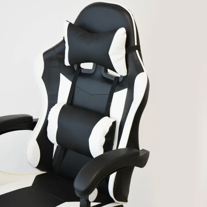 Sedia Gaming Ludos Nera e Bianca in Similpelle con Poggiapiedi Integrato, 61 x 51 x 120–130 cm - immagine 5