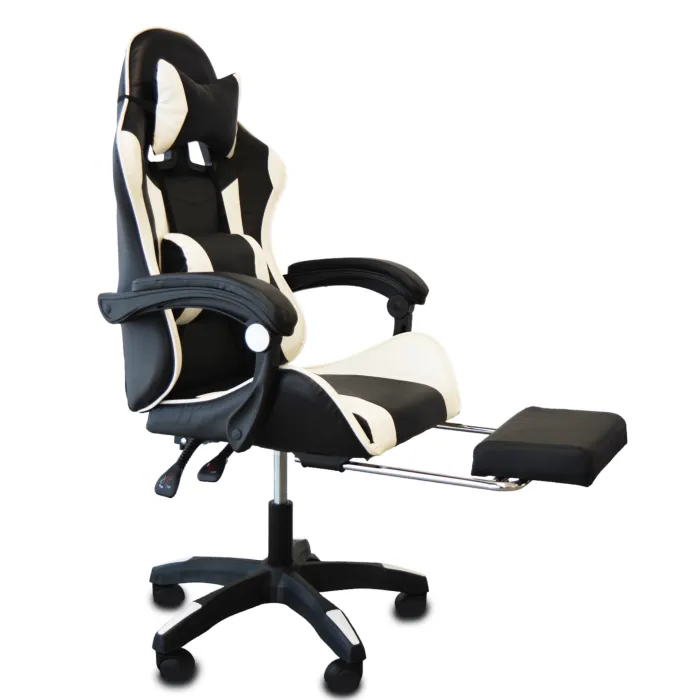 Sedia Gaming Ludos Nera e Bianca in Similpelle con Poggiapiedi Integrato, 61 x 51 x 120–130 cm - immagine 3