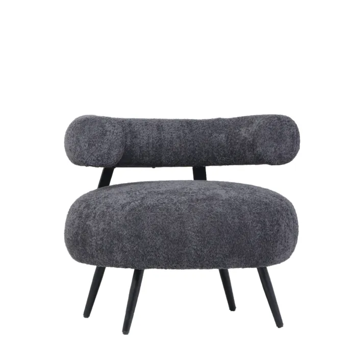 Poltrona TEDDY in Tessuto Bouclé Grigio con Struttura in Metallo e Design Moderno, 85 × 83 × 71,5 cm - immagine 2