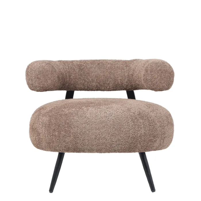 Poltrona Teddy in Bouclé Tortora con Struttura in Metallo, Seduta Confortevole e Design Moderno, 85 x 83 x 71,5 cm - immagine 2