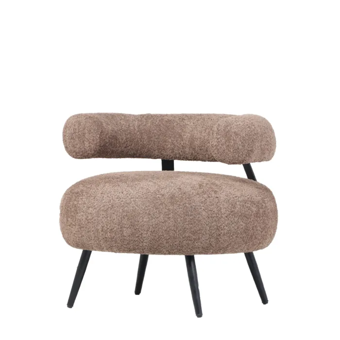 Poltrona Teddy in Bouclé Tortora con Struttura in Metallo, Seduta Confortevole e Design Moderno, 85 x 83 x 71,5 cm - immagine 3
