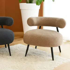 Poltrona Teddy in Bouclé Tortora con Struttura in Metallo, Seduta Confortevole e Design Moderno, 85 x 83 x 71,5 cm