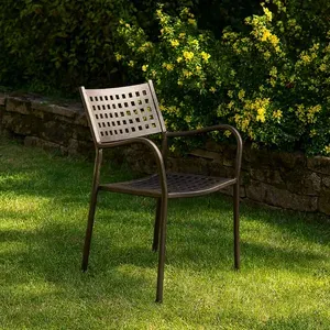 Set 8 Poltrone Jane Impilabili in Metallo Zincato Bronzo con Braccioli