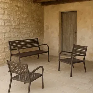 Set Alice Salotto da Giardino in Metallo Bronzo con Divano e 2 Poltrone, Design Elegante per Balcone e Terrazzo
