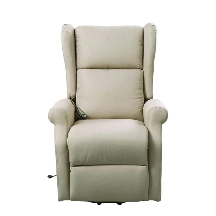 Poltrona Relax Arlette Beige a 2 Motori con Funzione Alzapersona, Reclinabile in Tessuto Antimacchia dal Design Elegante