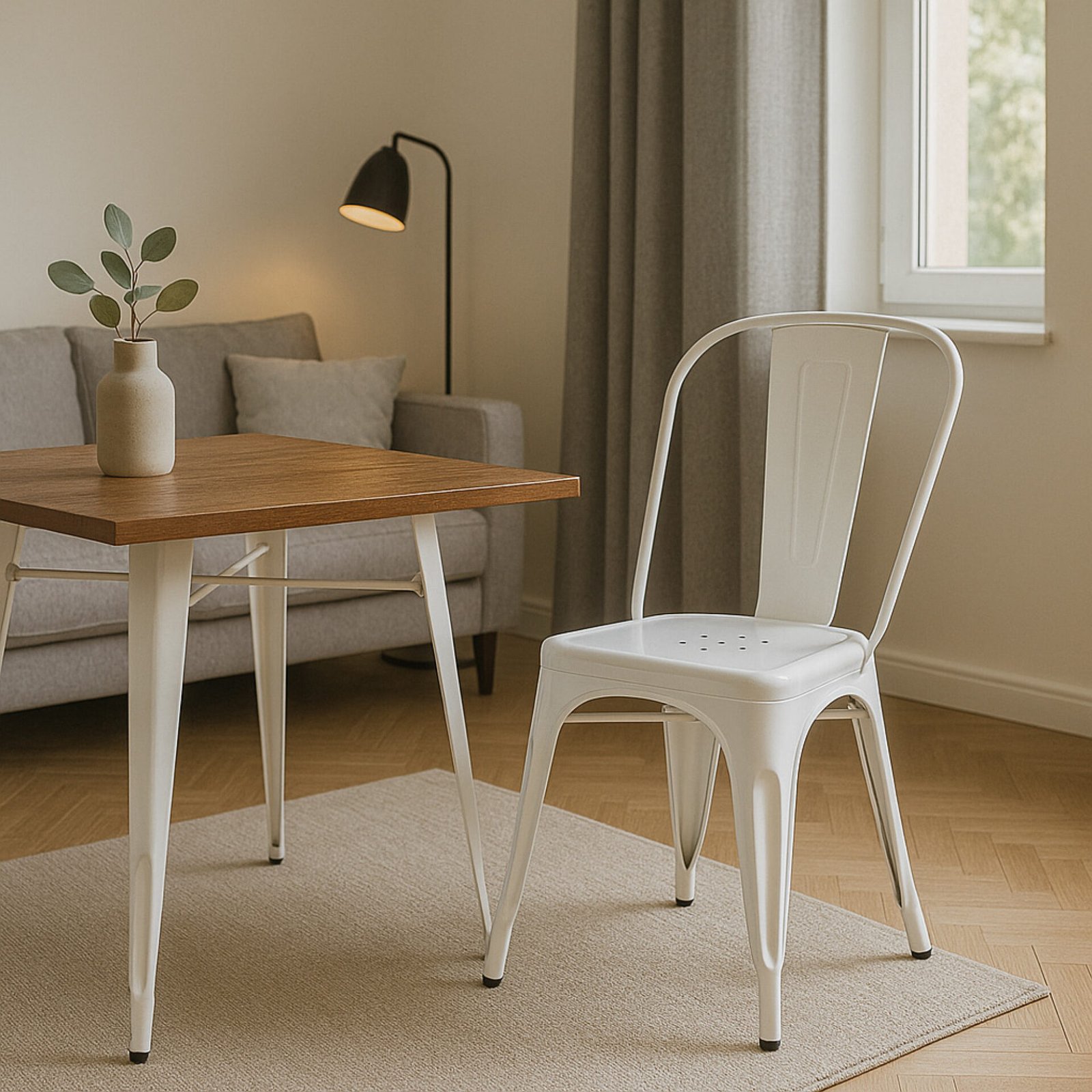 TAVOLO INDUSTRIAL LEGNO STRUTTURA BIANCA