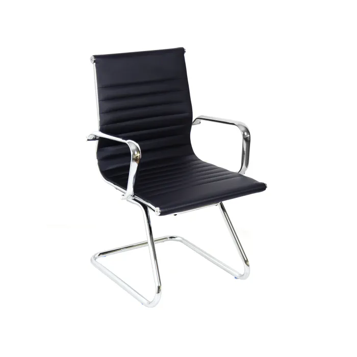 Set 2 Poltrone Attesa CAMILLE in Ecopelle Nera con Struttura Cromata, Seduta e Schienale Imbottiti, 57x59x93 cm - immagine 5