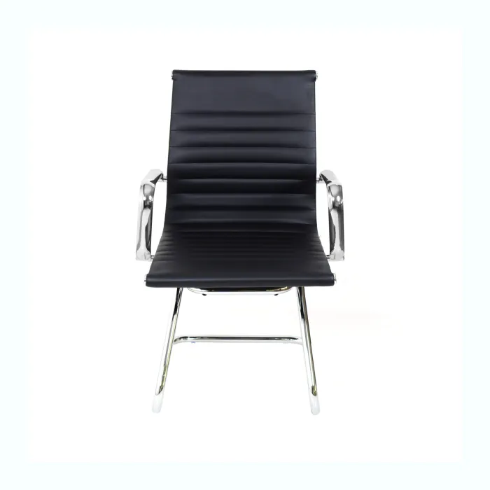 Set 2 Poltrone Attesa CAMILLE in Ecopelle Nera con Struttura Cromata, Seduta e Schienale Imbottiti, 57x59x93 cm - immagine 3
