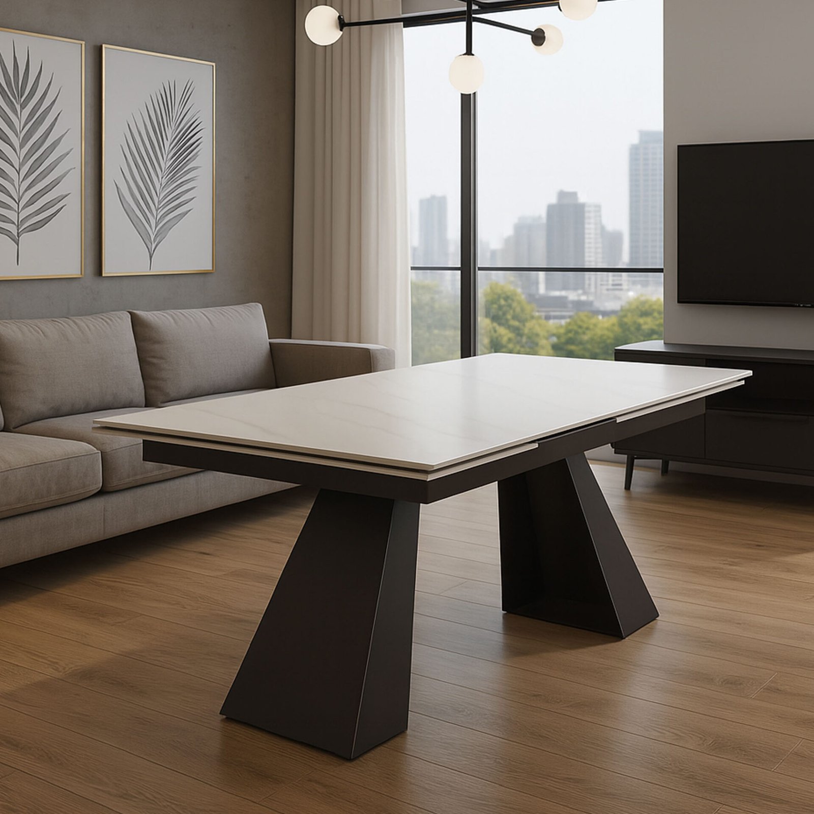 TAVOLO PRISMA ALL. BIANCO CON VENATURE/GAMBE NERE