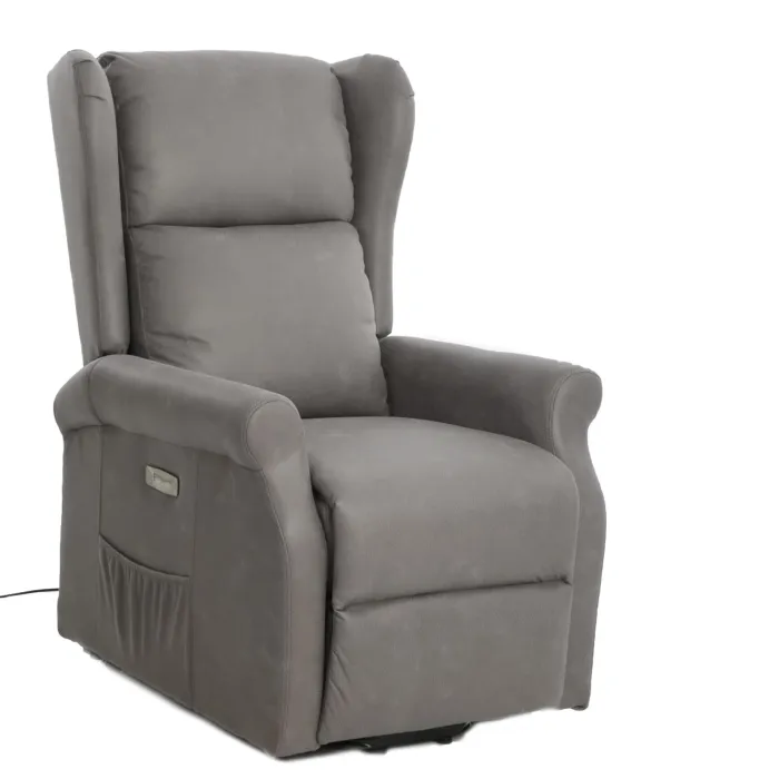 Poltrona Relax Elettrica Arlette a 2 Motori Alzapersona in Tessuto Mozart Color Fango, con Porta USB