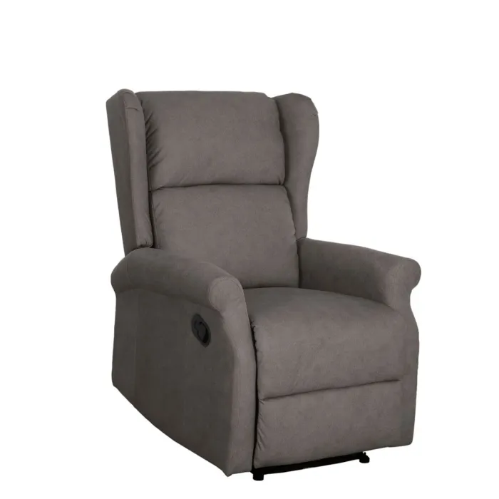 Poltrona Relax Arlette Reclinabile Manuale in Tessuto Mozart Color Fango, con Schienale Alto e Alette per Testa e Collo