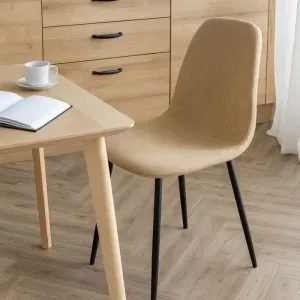Set di 4 Sedie Marta in Tessuto Canvas Tortora con Gambe Nere, Seduta Imbottita e Motivo a Rombi