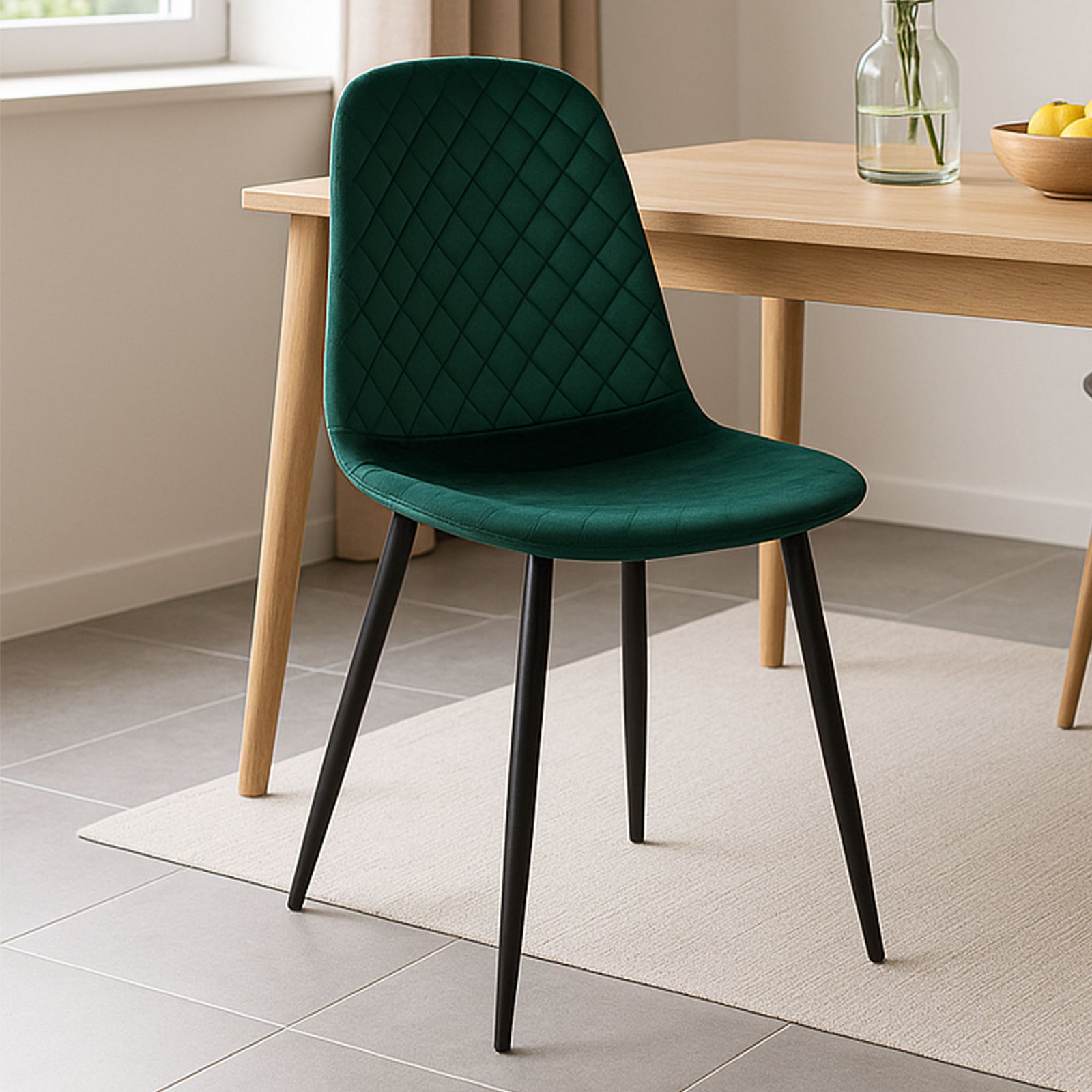 SET 4 SEDIA MARTA VELLUTO VERDE GAMBE NERE