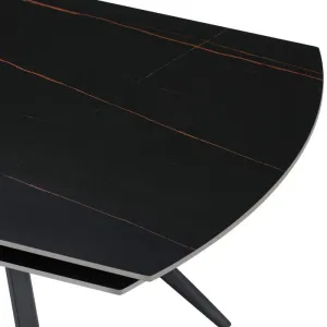 Tavolo Florida Nero con Piano Effetto Venature e Gambe Nere, 190 × 90 × 75 cm - immagine 2