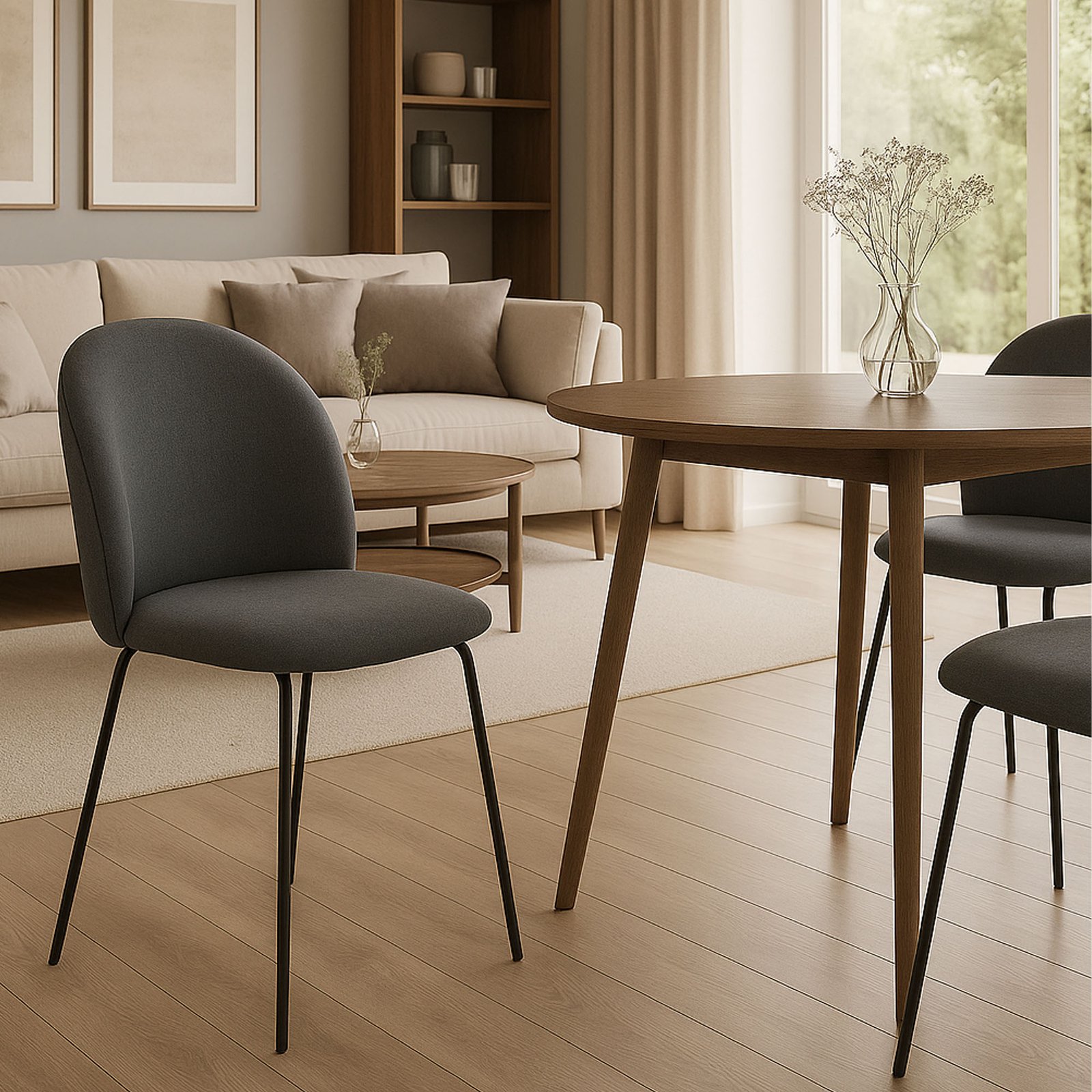 SET 4 SEDIA MARZIA TESSUTO CENERE GAMBE NERE