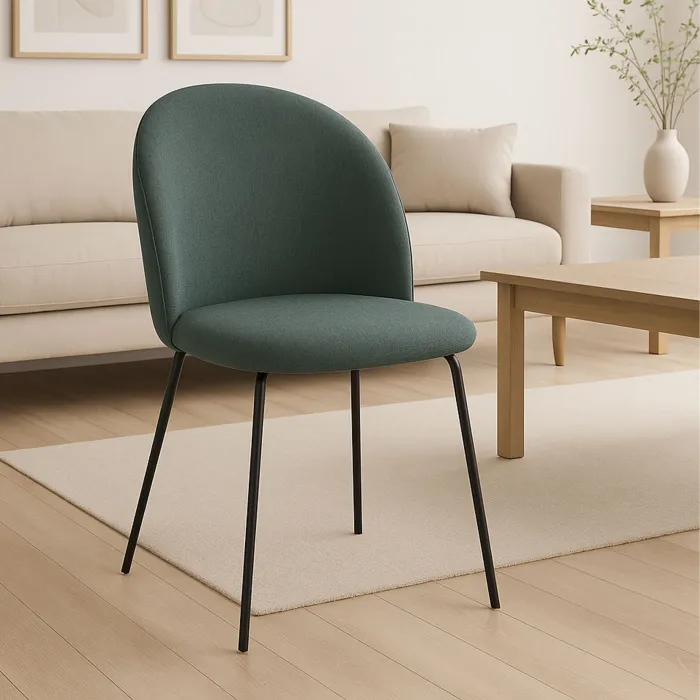 Set 4 Sedie MARZIA in Tessuto Verde Oliva con Gambe Nere, Seduta Imbottita