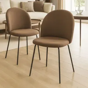 Set 4 Sedie MARZIA in Tessuto Tortora con Gambe in Metallo Nero, Seduta Imbottita e Design Moderno