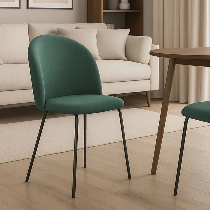 Set 4 Sedie MARZIA in Tessuto Verde Inglese con Gambe Nere, Seduta Imbottita