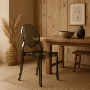 Set di 4 Sedie Crila in Metacrilato Fumé, Impilabili con Schienale Alto, 40 × 55 × 90 cm