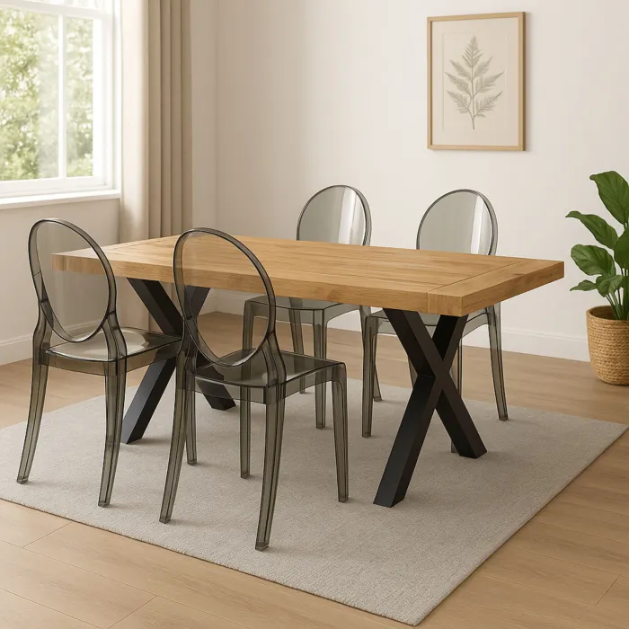 Tavolo Bruto Allungabile 180–260 cm in Rovere con Gambe Nere, Piano in Legno e Struttura in Ferro