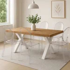Tavolo Bruto Allungabile 180–260 cm in Rovere con Gambe Bianche e Struttura in Ferro