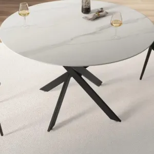 Tavolo Royal Midi Fisso Rotondo con Piano Bianco e Gambe Nere, Ø 90 × H 75 cm