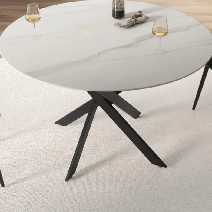 Tavolo Royal Midi Fisso Rotondo con Piano Bianco e Gambe Nere, Ø 90 × H 75 cm