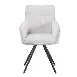 Set 2 Poltroncine Agnese Girevoli in Tessuto Corda con Braccioli e Gambe Nere in Metallo