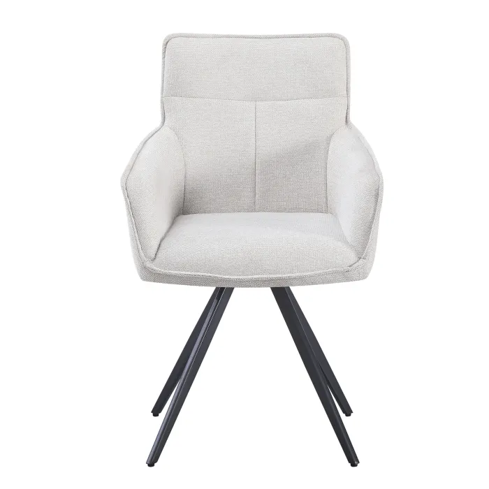 Set 2 Poltroncine Agnese Girevoli in Tessuto Corda con Braccioli e Gambe Nere in Metallo