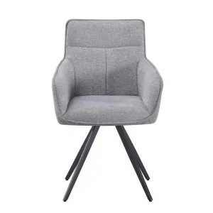 Set 2 Poltroncine Agnese Girevoli in Tessuto Fumo con Braccioli e Gambe Nere in Metallo