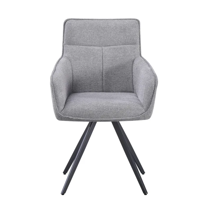 Set 2 Poltroncine Agnese Girevoli in Tessuto Fumo con Braccioli e Gambe Nere in Metallo