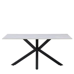 Tavolo Litio con Piano Bianco Venato e Gambe Nere a Croce, 160 × 90 × 76 cm - immagine 2