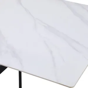 Tavolo Litio con Piano Bianco Venato e Gambe Nere a Croce, 160 × 90 × 76 cm - immagine 3