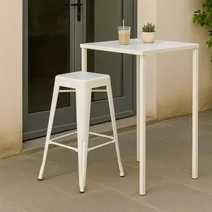 Set 4 Sgabelli Linear in Metallo Bianco, Design Industriale, 30 × 30 × H 76 cm