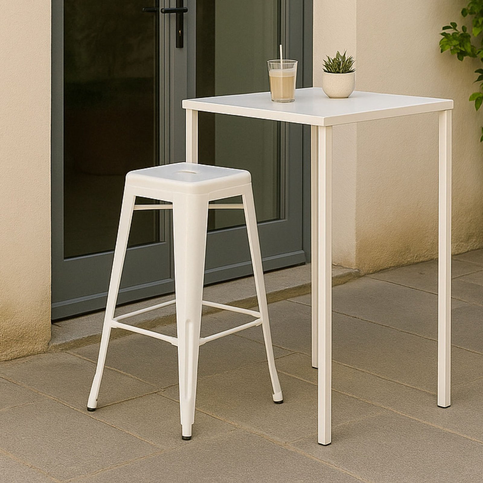 SET 4 SGABELLO LINEAR METALLO BIANCO