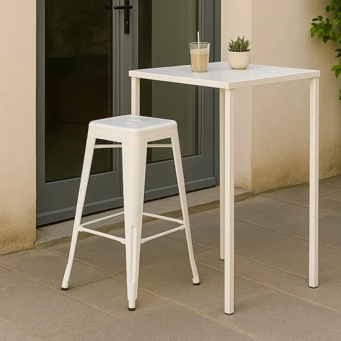Set 4 Sgabelli Linear in Metallo Bianco, Design Industriale, 30 × 30 × H 76 cm