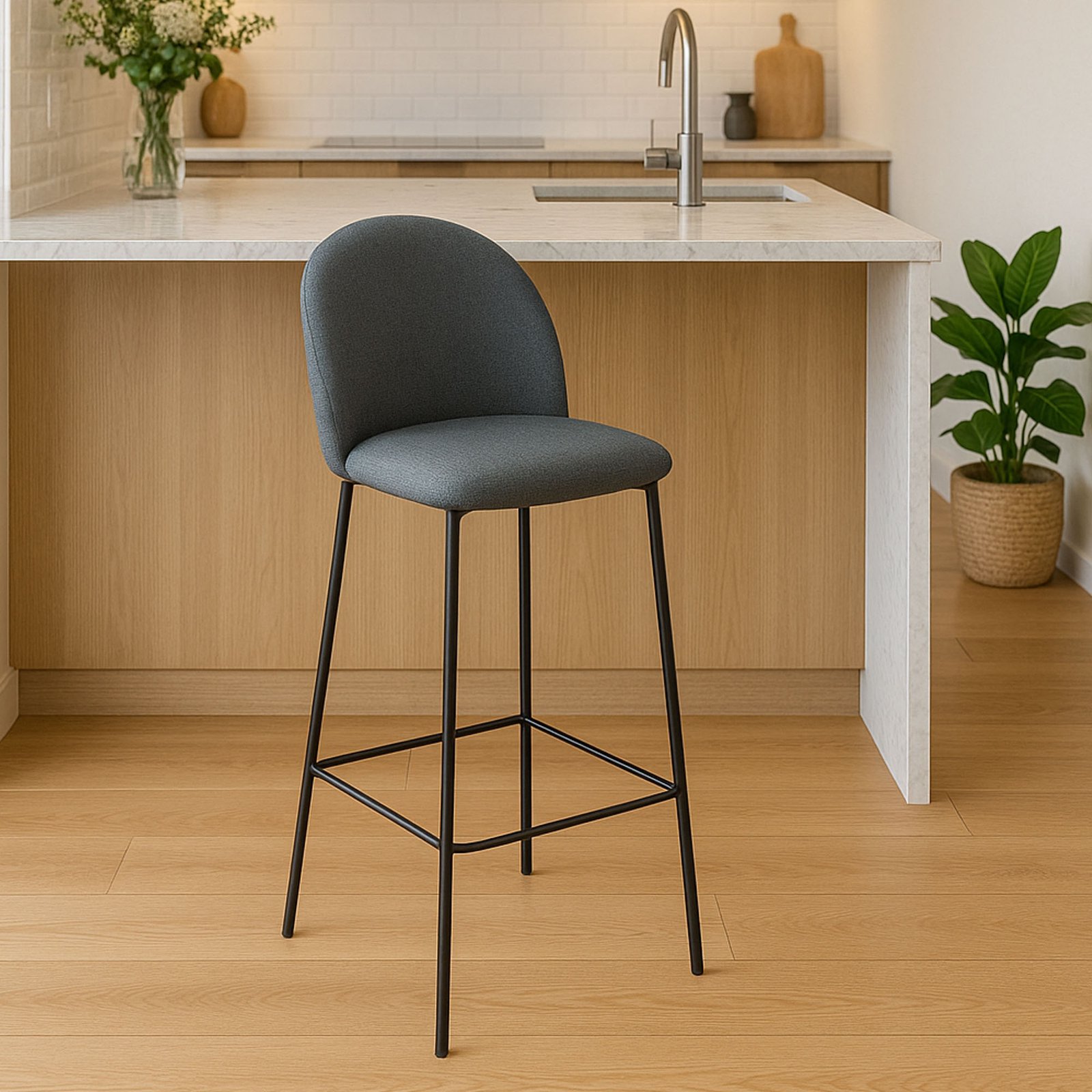 SET 4 SGABELLO VIDIA TESSUTO CENERE GAMBE NERE